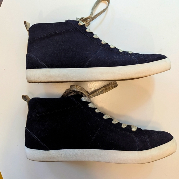 Blue suede high tops with metallic gold laces - Picture 2 of 3
